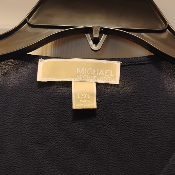 Michael Kors Navy Poncho with Tie Front Oversized Loose Gold Accents Size L/XL - Picture 4 of 6